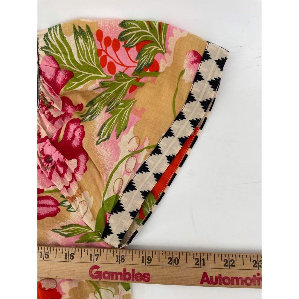 Pixie‎ Floral Dress Womens Medium Orange Pink Beaded Cotton Boho Artsy Tropical - Picture 8 of 9